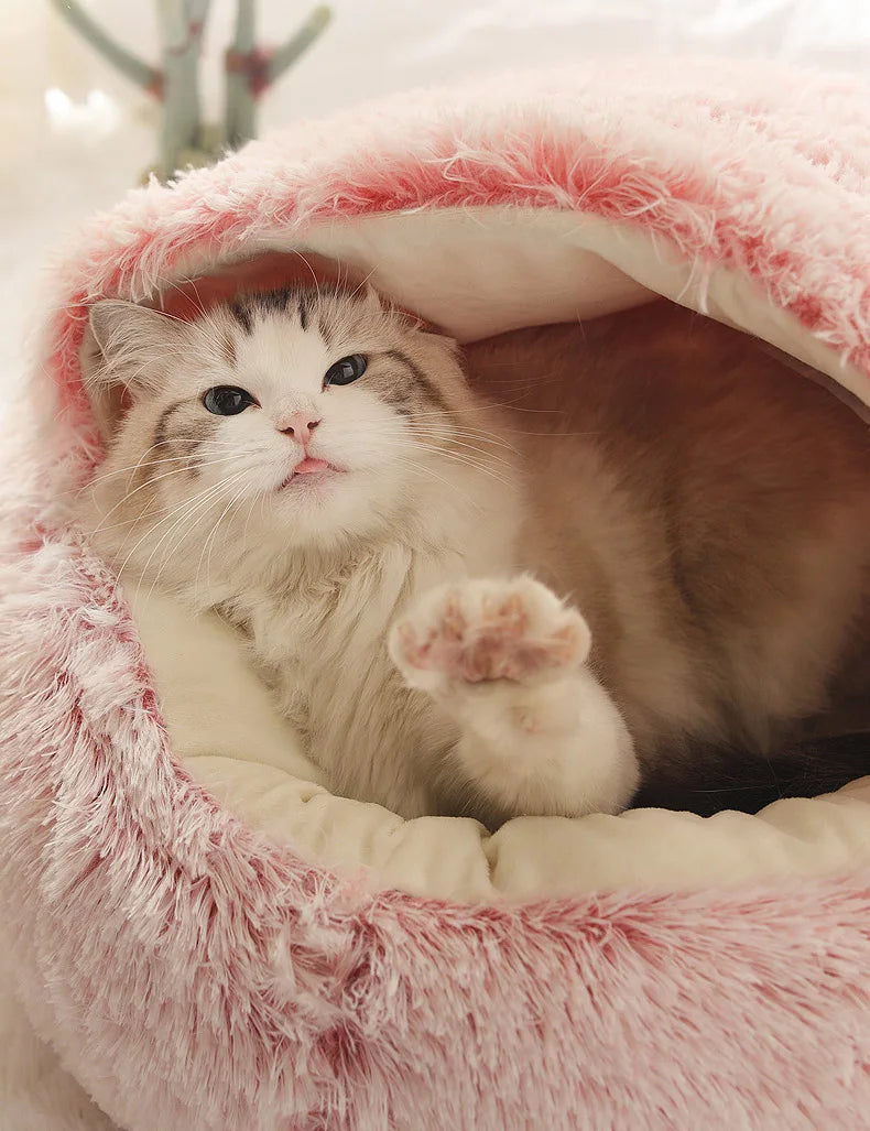 Winter Cat Bed Round Plush Warm Soft Pet Bed for Cat Soft Long Plush Mat For Small Dogs Puppy Sleeping bag Cats Nest - Your Healthy Version