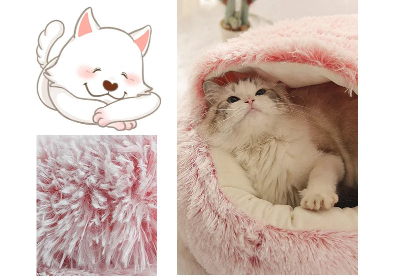 Winter Cat Bed Round Plush Warm Soft Pet Bed for Cat Soft Long Plush Mat For Small Dogs Puppy Sleeping bag Cats Nest - Your Healthy Version
