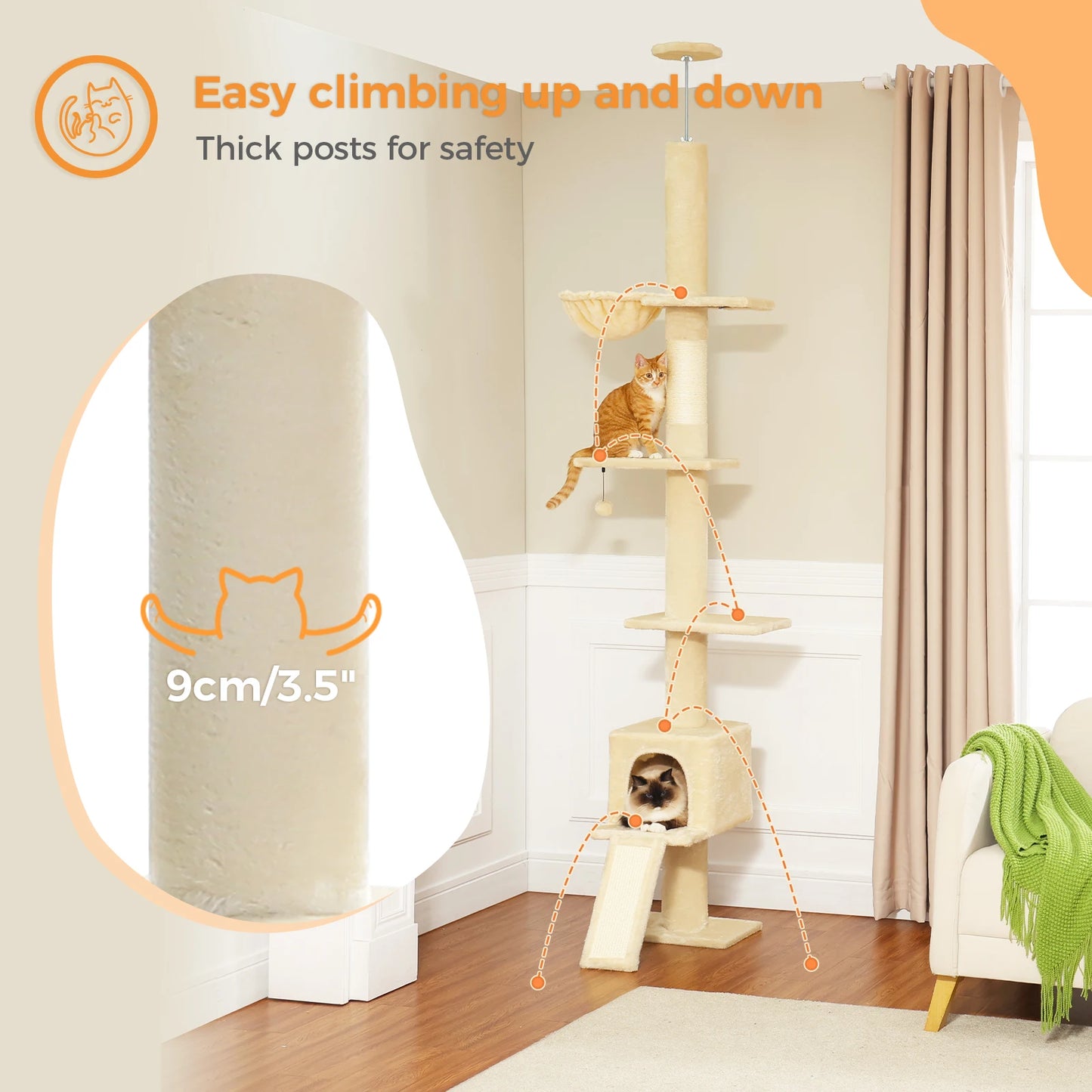 Adjustable 210-274CM Floor to Ceiling Cat Tree Tower 5 Tiers Climbing Tree for Indoor Cats with Condo Scratching Post Ladders - Your Healthy Version