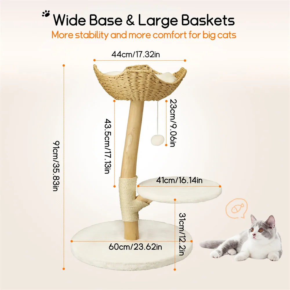 Heavy Duty Wooden Cat Tree Tower Scratching Post Branches Plush Cushion Perches Condo and Dangling Ball for Cats Play and Sleep - Your Healthy Version