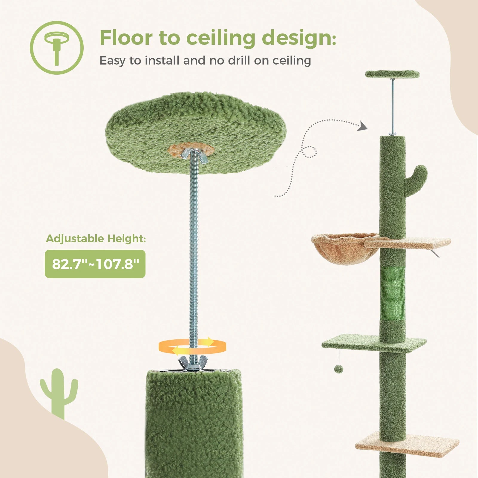 Adjustable 210-274CM Floor to Ceiling Cat Tree Tower 5 Tiers Climbing Tree for Indoor Cats with Condo Scratching Post Ladders - Your Healthy Version