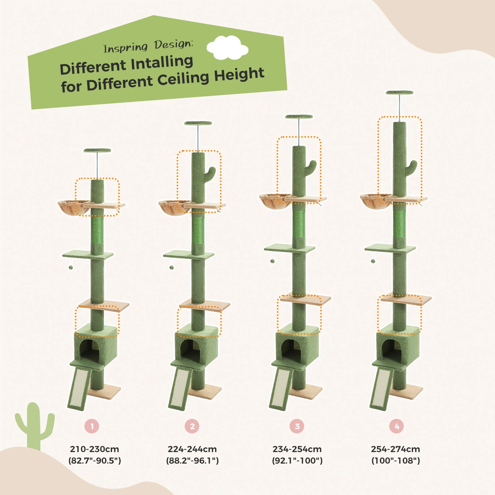 Adjustable 210-274CM Floor to Ceiling Cat Tree Tower 5 Tiers Climbing Tree for Indoor Cats with Condo Scratching Post Ladders - Your Healthy Version