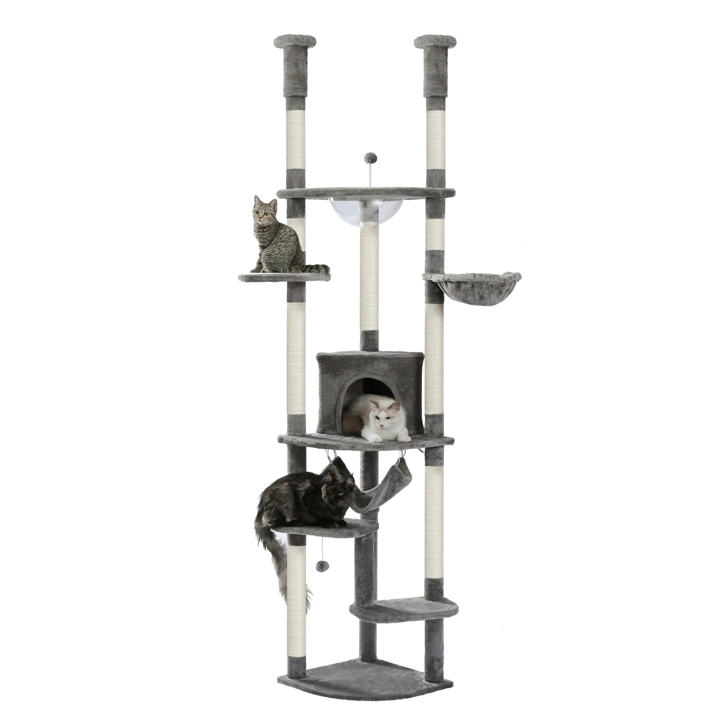 Floor to Ceiling Cat Tree Adjustable Cat Tower Tall Kitty Climbing Play House with Scratching Posts Cozy Condo Perches Hammock - Your Healthy Version