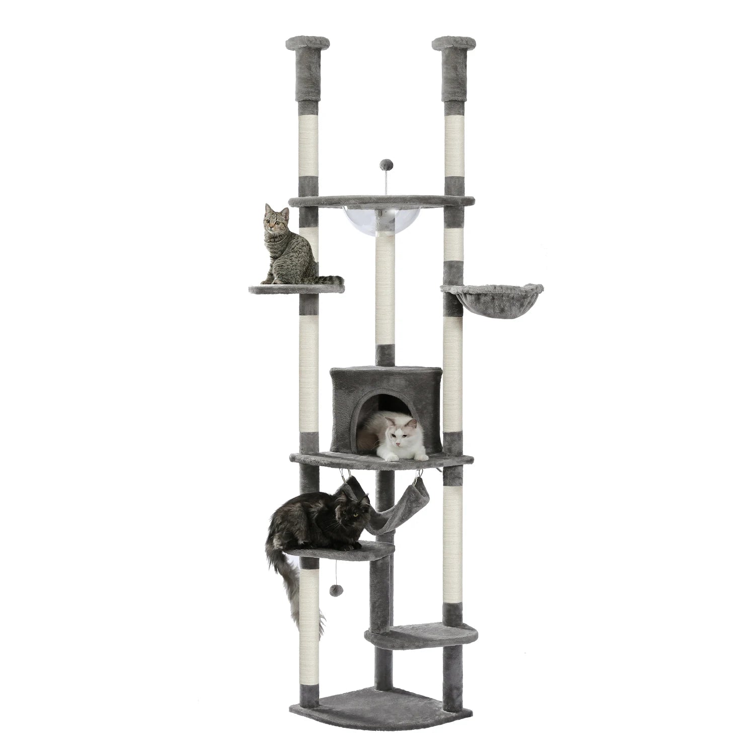 Floor to Ceiling Cat Tree Adjustable Cat Tower Tall Kitty Climbing Play House with Scratching Posts Cozy Condo Perches Hammock - Your Healthy Version