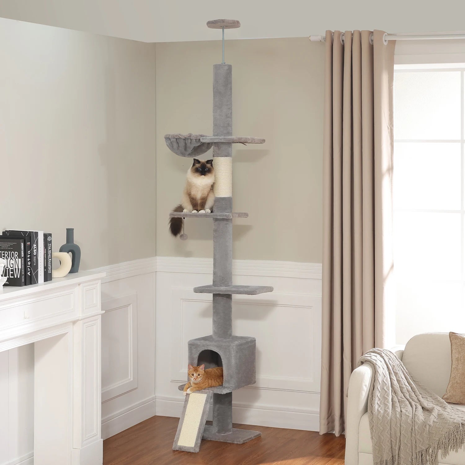 Adjustable 210-274CM Floor to Ceiling Cat Tree Tower 5 Tiers Climbing Tree for Indoor Cats with Condo Scratching Post Ladders - Your Healthy Version