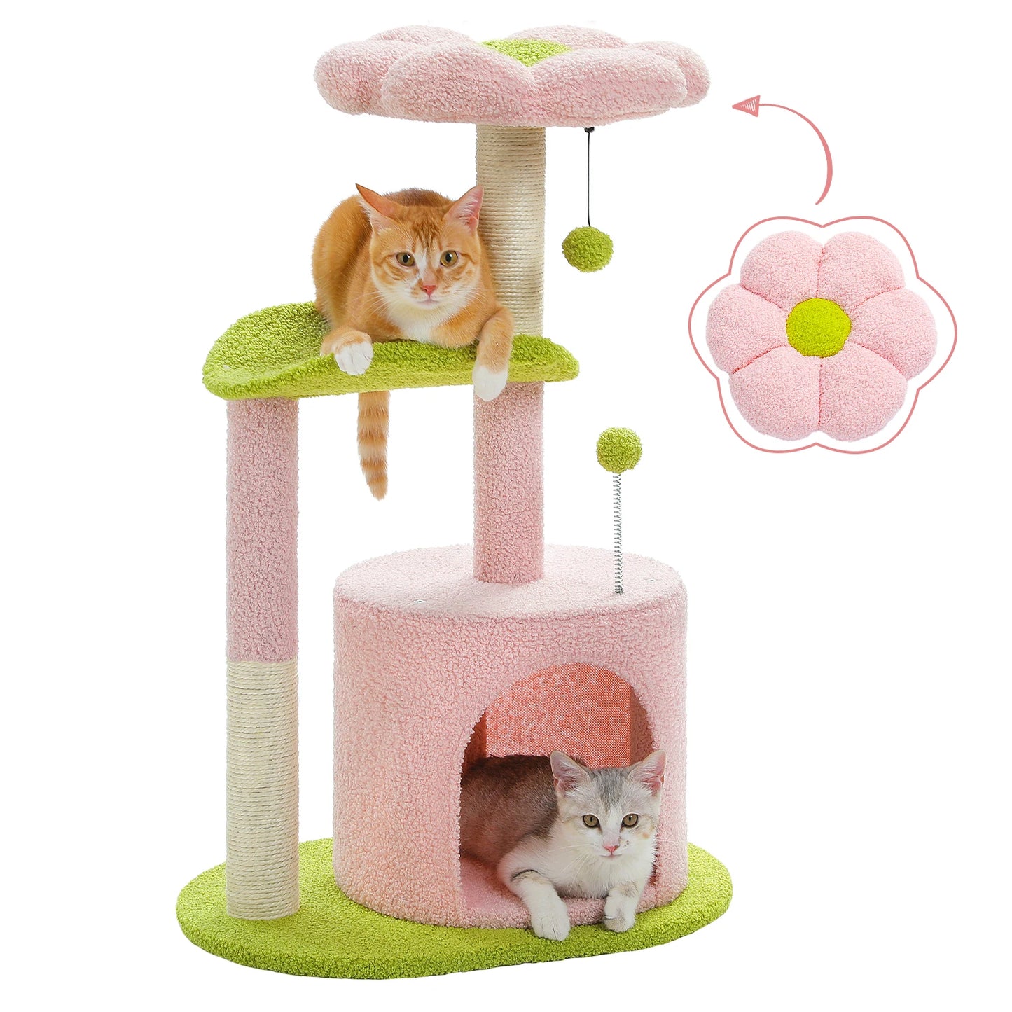 Flower Cat Tree with Natural Sisal Scratching Post, Cozy Cat Condo, Top Perch, Small Cat Tower for Small Indoor Cats, Pet Toys - Your Healthy Version