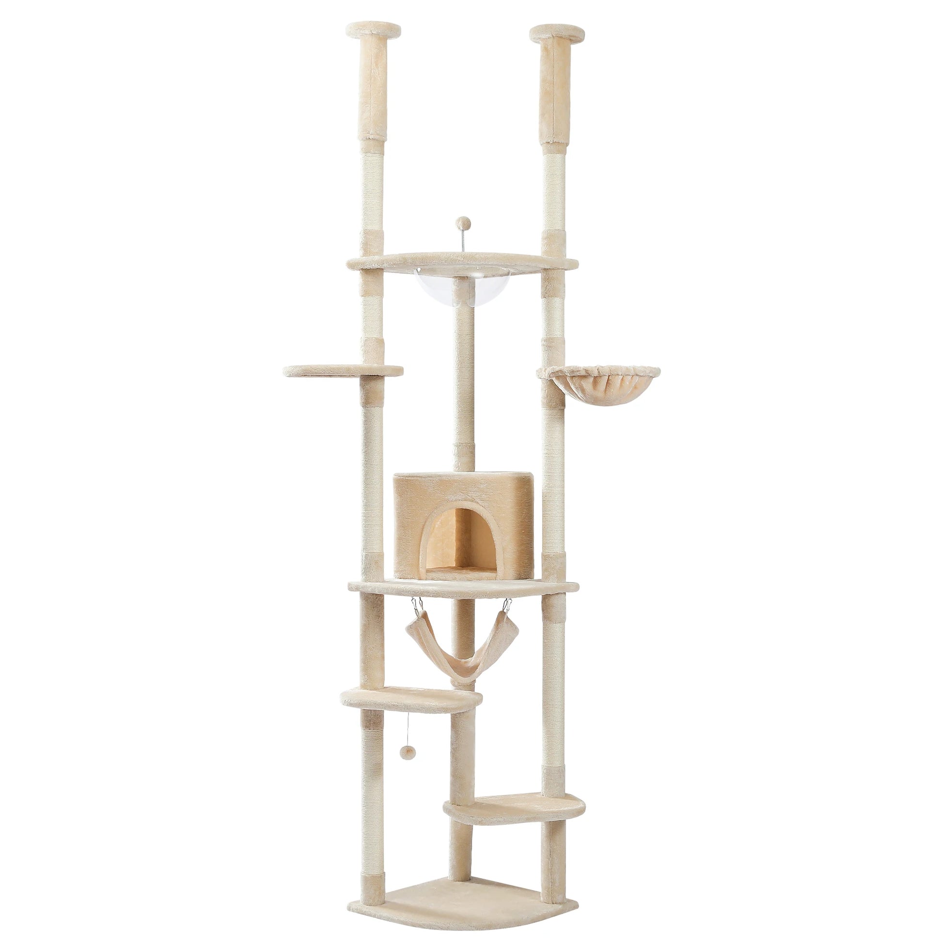 Floor to Ceiling Cat Tree Adjustable Cat Tower Tall Kitty Climbing Play House with Scratching Posts Cozy Condo Perches Hammock - Your Healthy Version