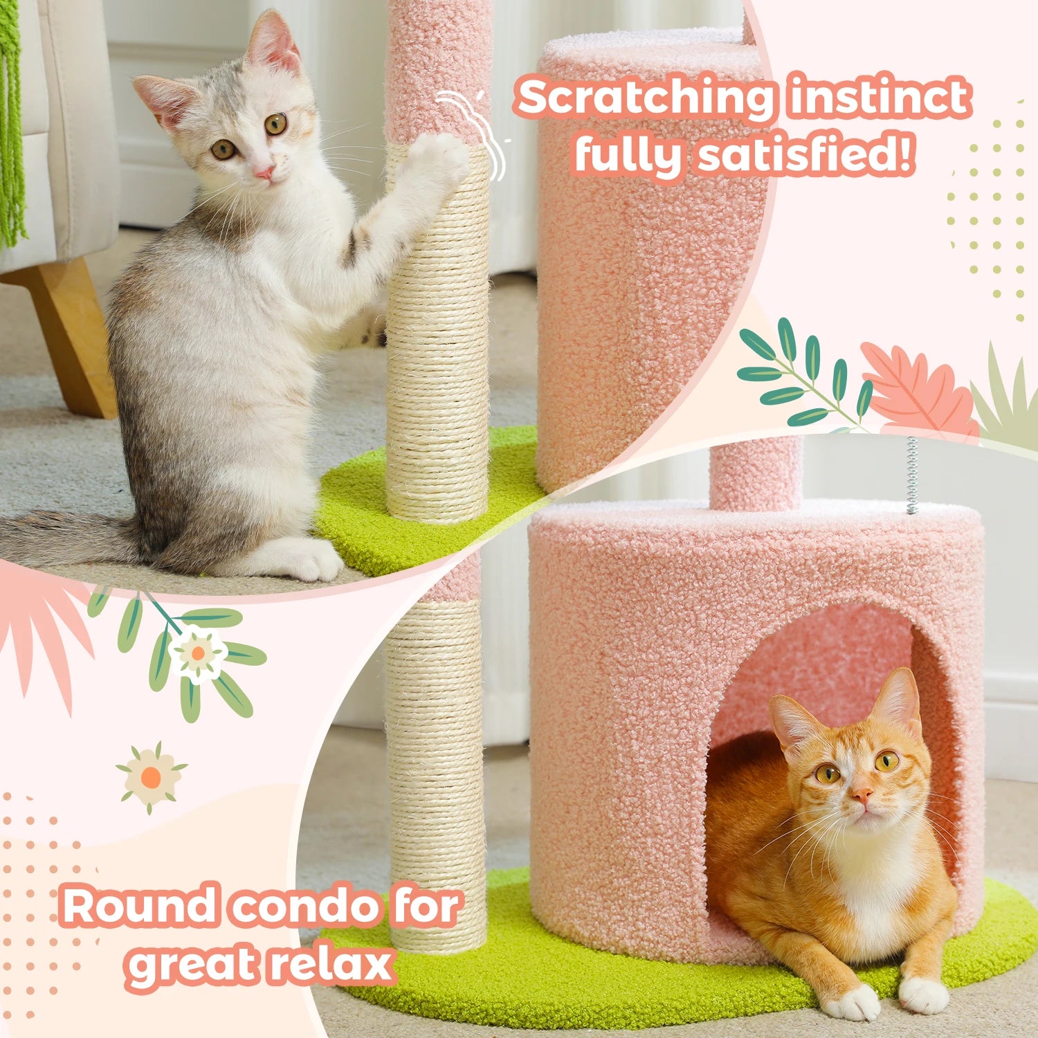 Flower Cat Tree with Natural Sisal Scratching Post, Cozy Cat Condo, Top Perch, Small Cat Tower for Small Indoor Cats, Pet Toys - Your Healthy Version