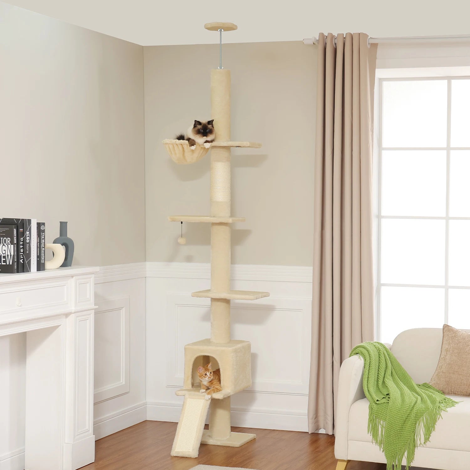 Adjustable 210-274CM Floor to Ceiling Cat Tree Tower 5 Tiers Climbing Tree for Indoor Cats with Condo Scratching Post Ladders - Your Healthy Version