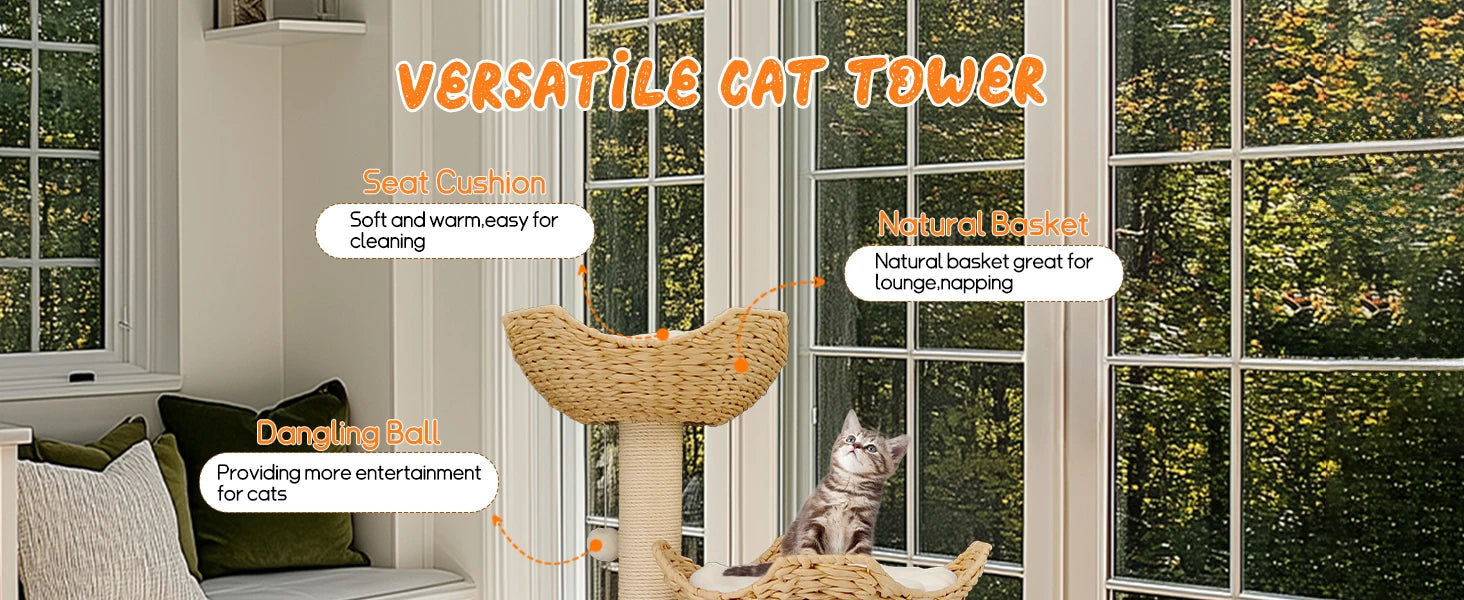 3-Tier Cat Tree Padded Plush Napping Perches Kitten Condo Sisal Rope Scratching Posts and Hanging Toy Tower for Indoor Kitties - Your Healthy Version