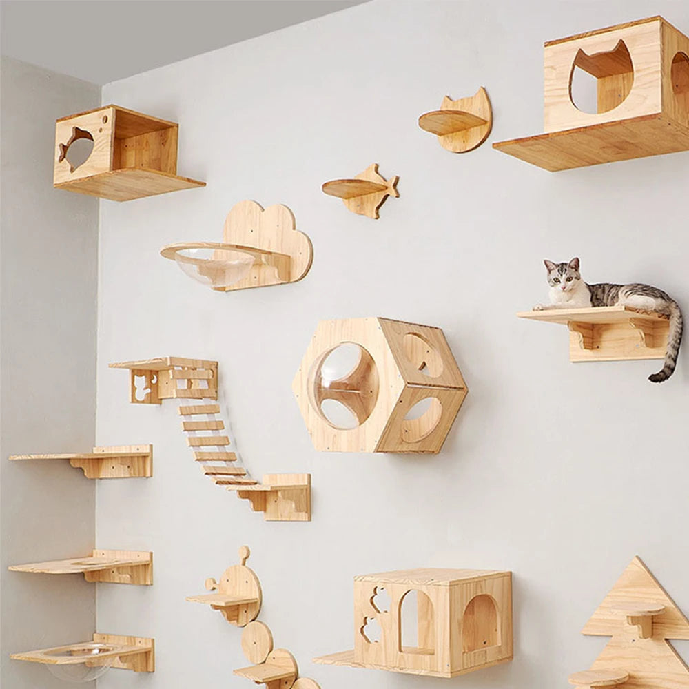 Cat Climbing Shelf Wall Mounted Four Step Stairway With Sisal Scratching Post For Cats Tree Tower Platform Jumping Pet Furniture - Your Healthy Version