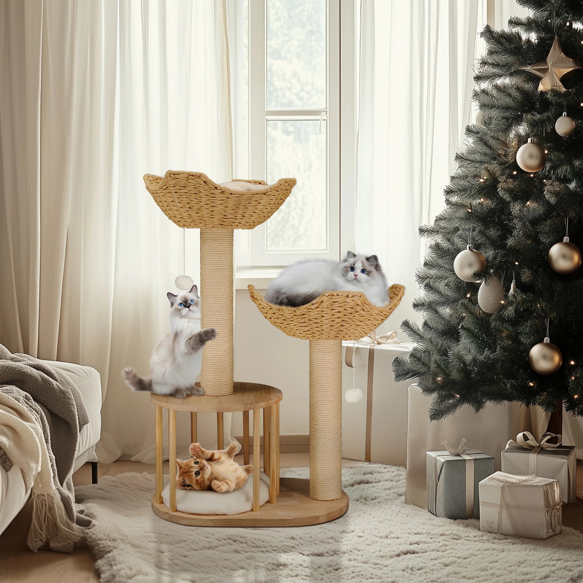 3-Tier Cat Tree Padded Plush Napping Perches Kitten Condo Sisal Rope Scratching Posts and Hanging Toy Tower for Indoor Kitties - Your Healthy Version