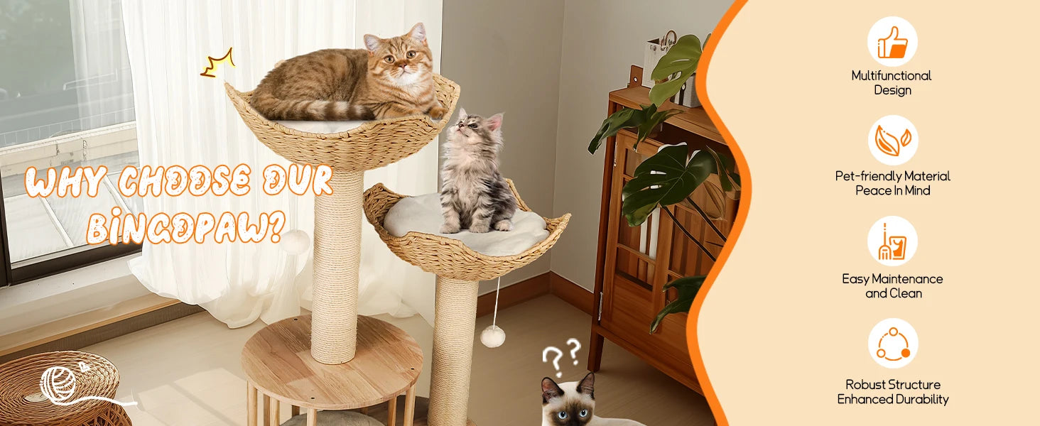 3-Tier Cat Tree Padded Plush Napping Perches Kitten Condo Sisal Rope Scratching Posts and Hanging Toy Tower for Indoor Kitties - Your Healthy Version