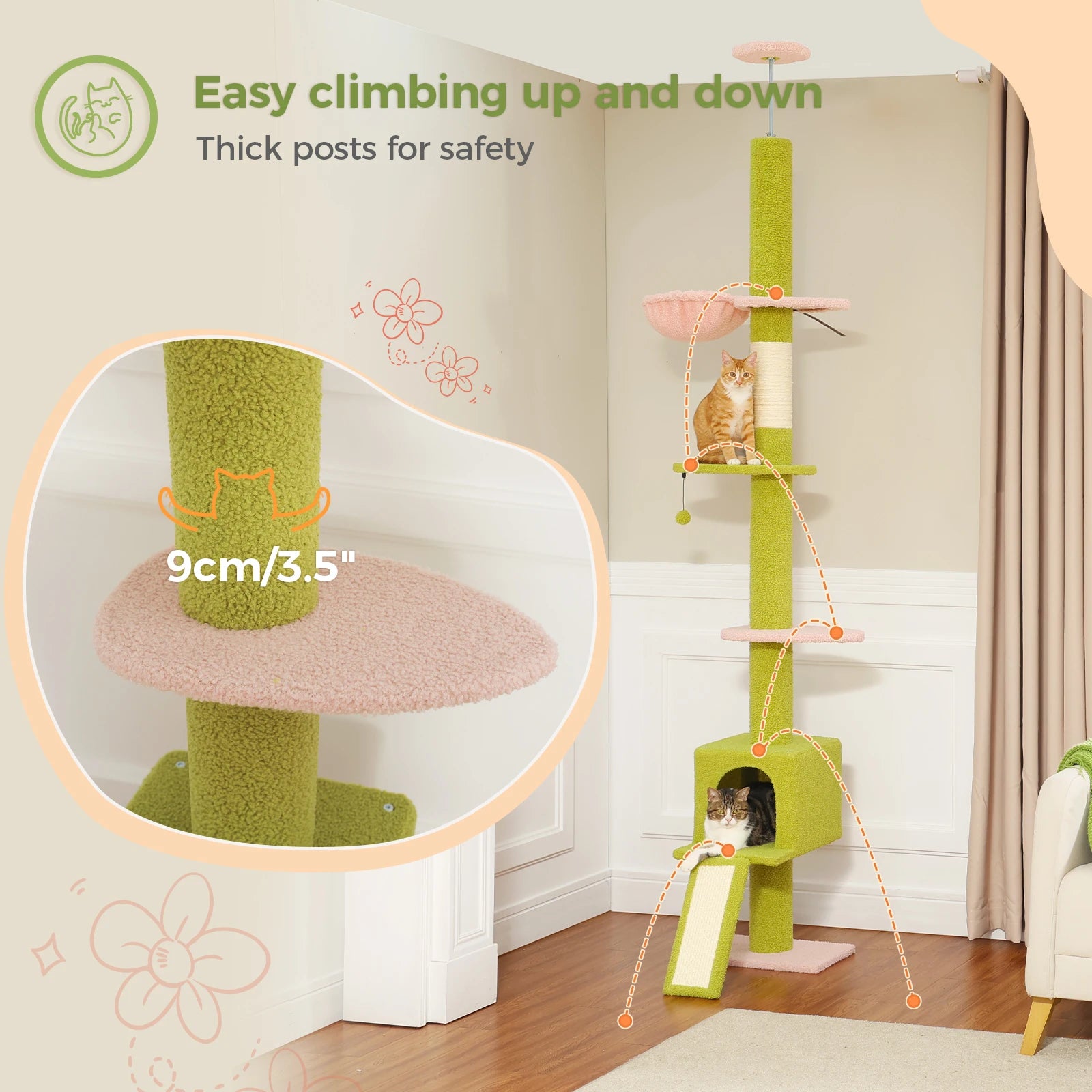 Adjustable 210-274CM Floor to Ceiling Cat Tree Tower 5 Tiers Climbing Tree for Indoor Cats with Condo Scratching Post Ladders - Your Healthy Version