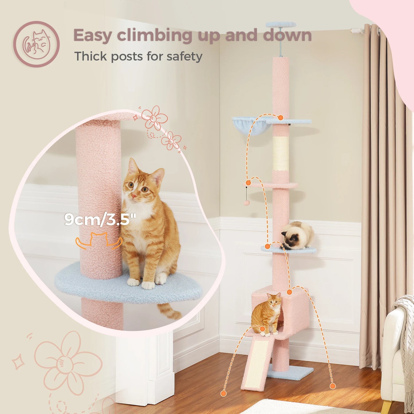 Adjustable 210-274CM Floor to Ceiling Cat Tree Tower 5 Tiers Climbing Tree for Indoor Cats with Condo Scratching Post Ladders - Your Healthy Version