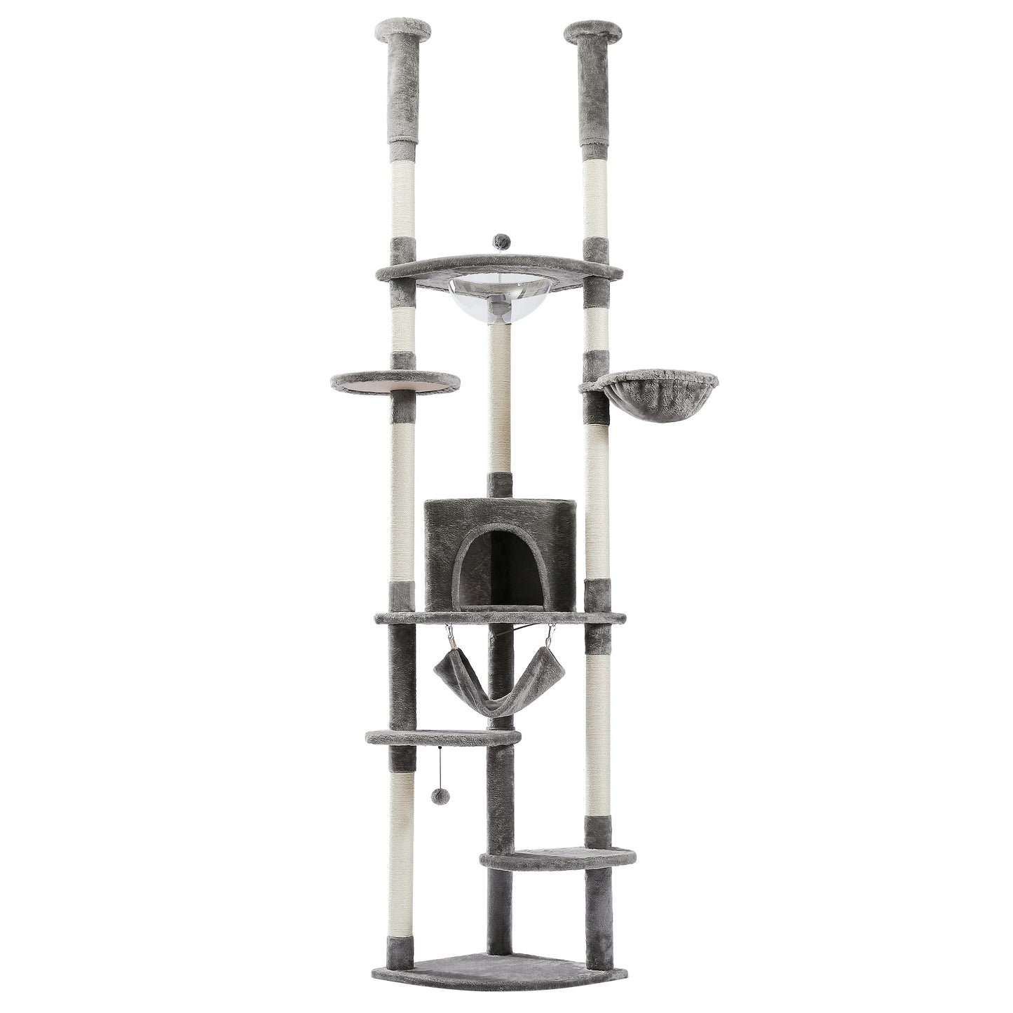 Floor to Ceiling Cat Tree Adjustable Cat Tower Tall Kitty Climbing Play House with Scratching Posts Cozy Condo Perches Hammock - Your Healthy Version