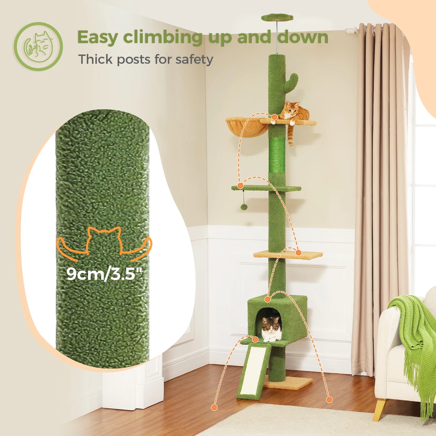 Adjustable 210-274CM Floor to Ceiling Cat Tree Tower 5 Tiers Climbing Tree for Indoor Cats with Condo Scratching Post Ladders - Your Healthy Version