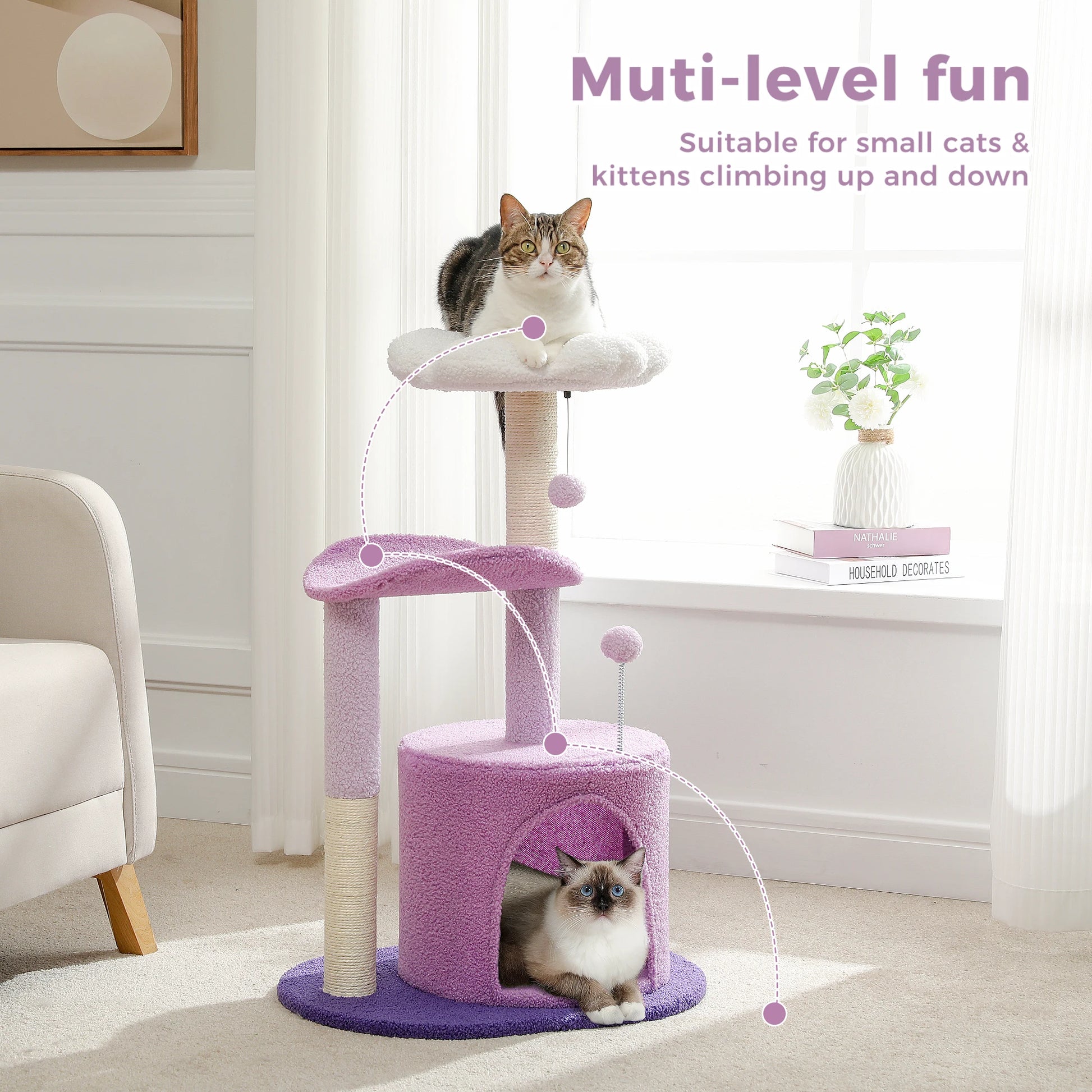 Flower Cat Tree with Natural Sisal Scratching Post, Cozy Cat Condo, Top Perch, Small Cat Tower for Small Indoor Cats, Pet Toys - Your Healthy Version