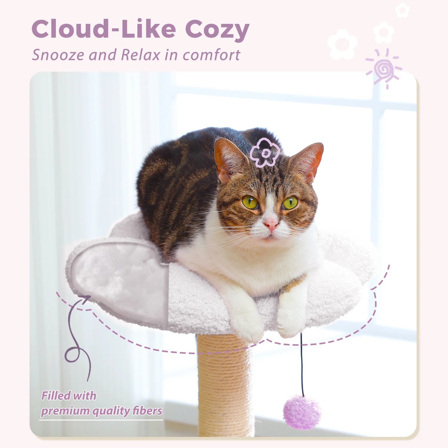 Flower Cat Tree with Natural Sisal Scratching Post, Cozy Cat Condo, Top Perch, Small Cat Tower for Small Indoor Cats, Pet Toys - Your Healthy Version