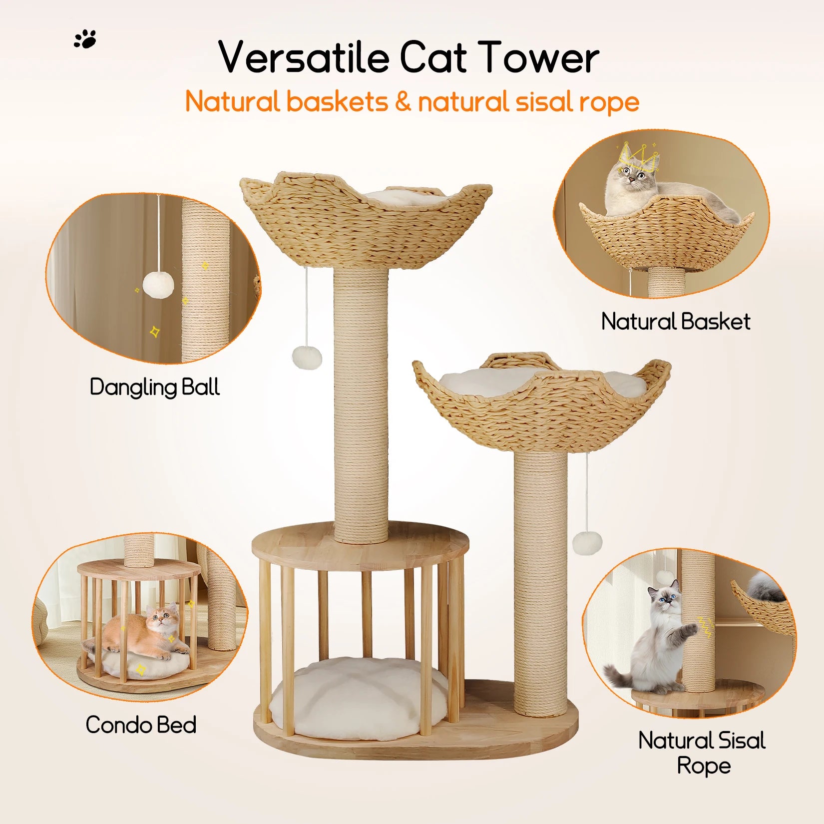 3-Tier Cat Tree Padded Plush Napping Perches Kitten Condo Sisal Rope Scratching Posts and Hanging Toy Tower for Indoor Kitties - Your Healthy Version