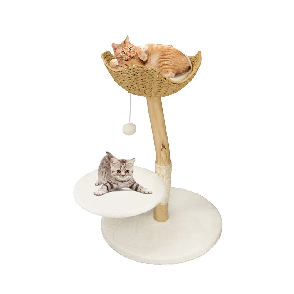 Heavy Duty Wooden Cat Tree Tower Scratching Post Branches Plush Cushion Perches Condo and Dangling Ball for Cats Play and Sleep - Your Healthy Version