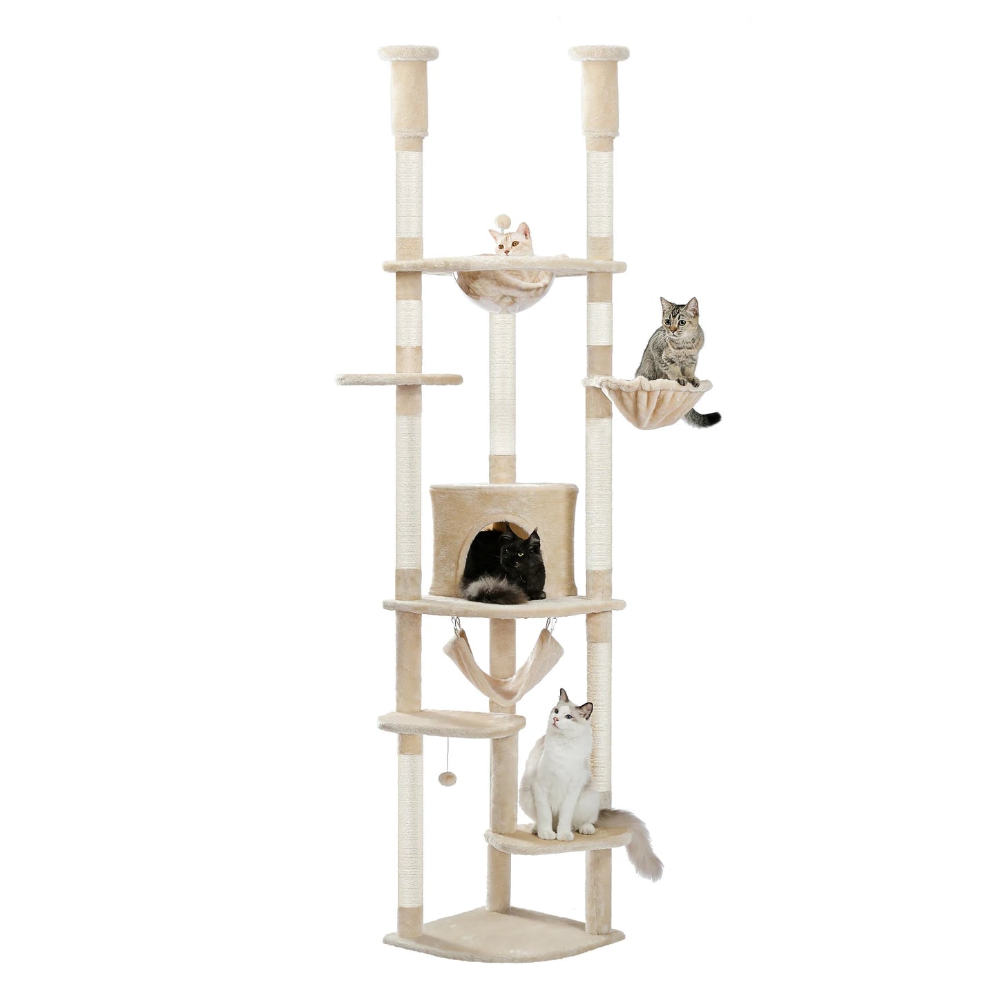 Floor to Ceiling Cat Tree Adjustable Cat Tower Tall Kitty Climbing Play House with Scratching Posts Cozy Condo Perches Hammock - Your Healthy Version