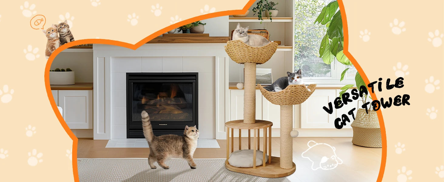 3-Tier Cat Tree Padded Plush Napping Perches Kitten Condo Sisal Rope Scratching Posts and Hanging Toy Tower for Indoor Kitties - Your Healthy Version