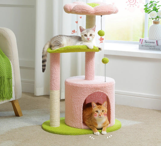 Flower Cat Tree with Natural Sisal Scratching Post, Cozy Cat Condo, Top Perch, Small Cat Tower for Small Indoor Cats, Pet Toys - Your Healthy Version