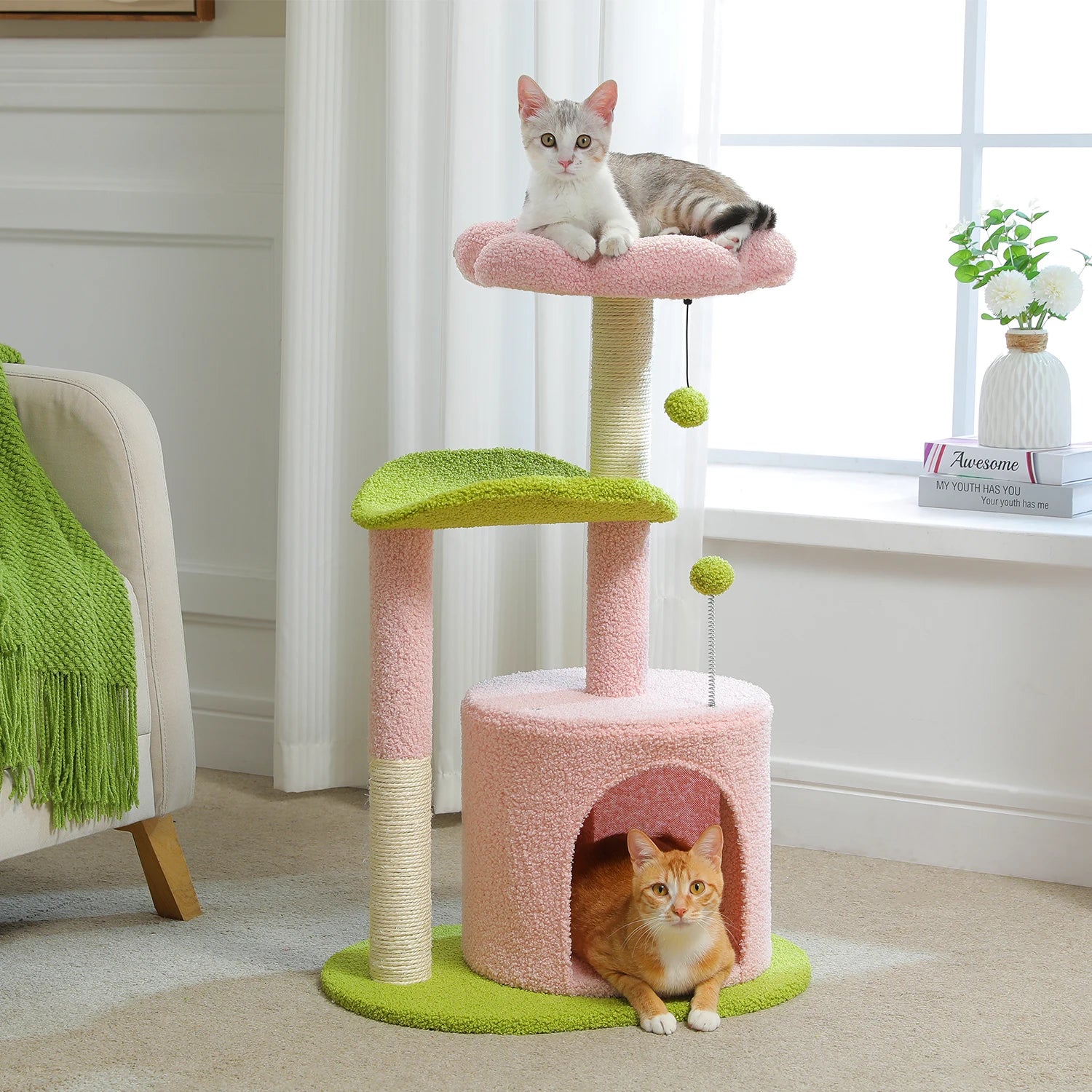 Flower Cat Tree with Natural Sisal Scratching Post, Cozy Cat Condo, Top Perch, Small Cat Tower for Small Indoor Cats, Pet Toys - Your Healthy Version