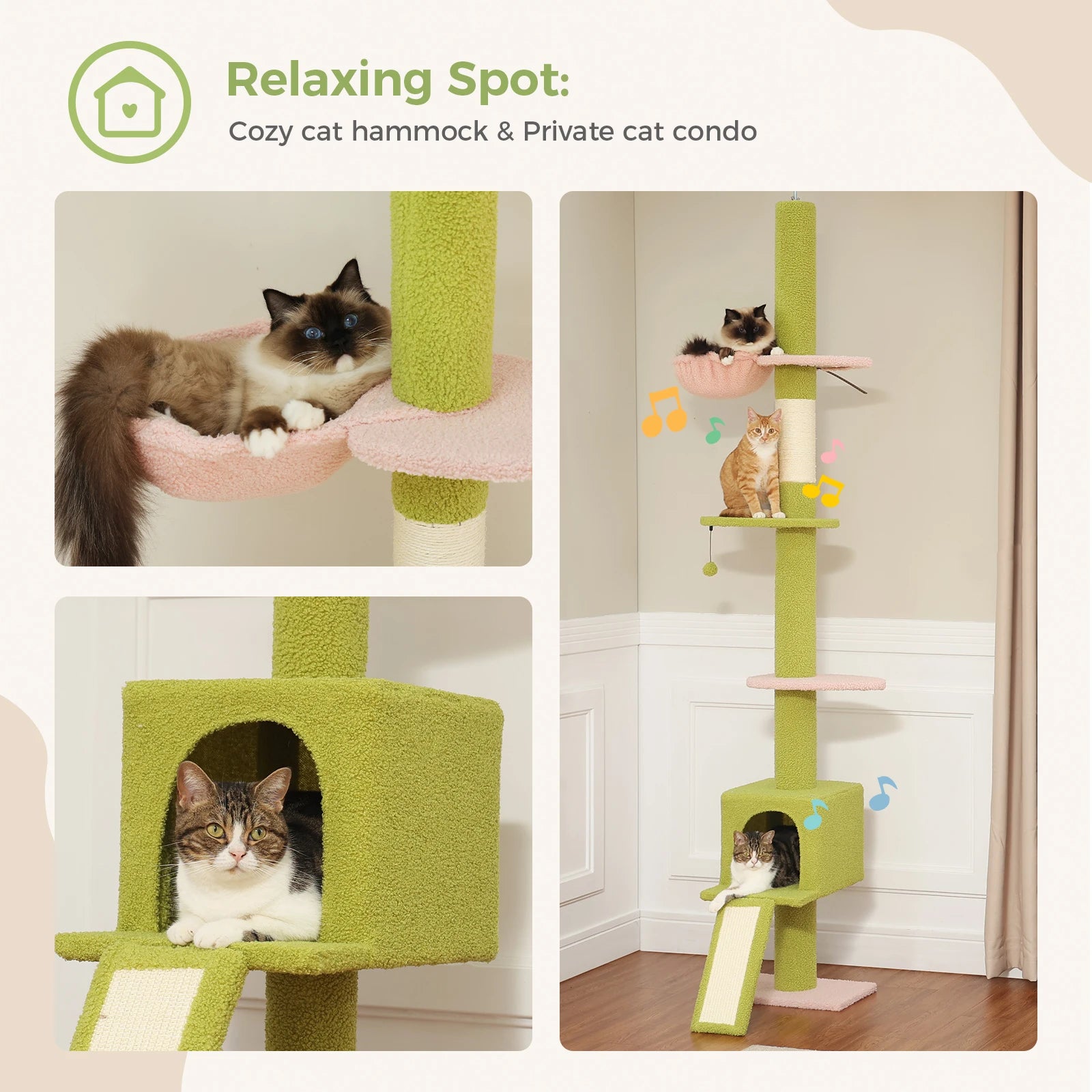 Adjustable 210-274CM Floor to Ceiling Cat Tree Tower 5 Tiers Climbing Tree for Indoor Cats with Condo Scratching Post Ladders - Your Healthy Version