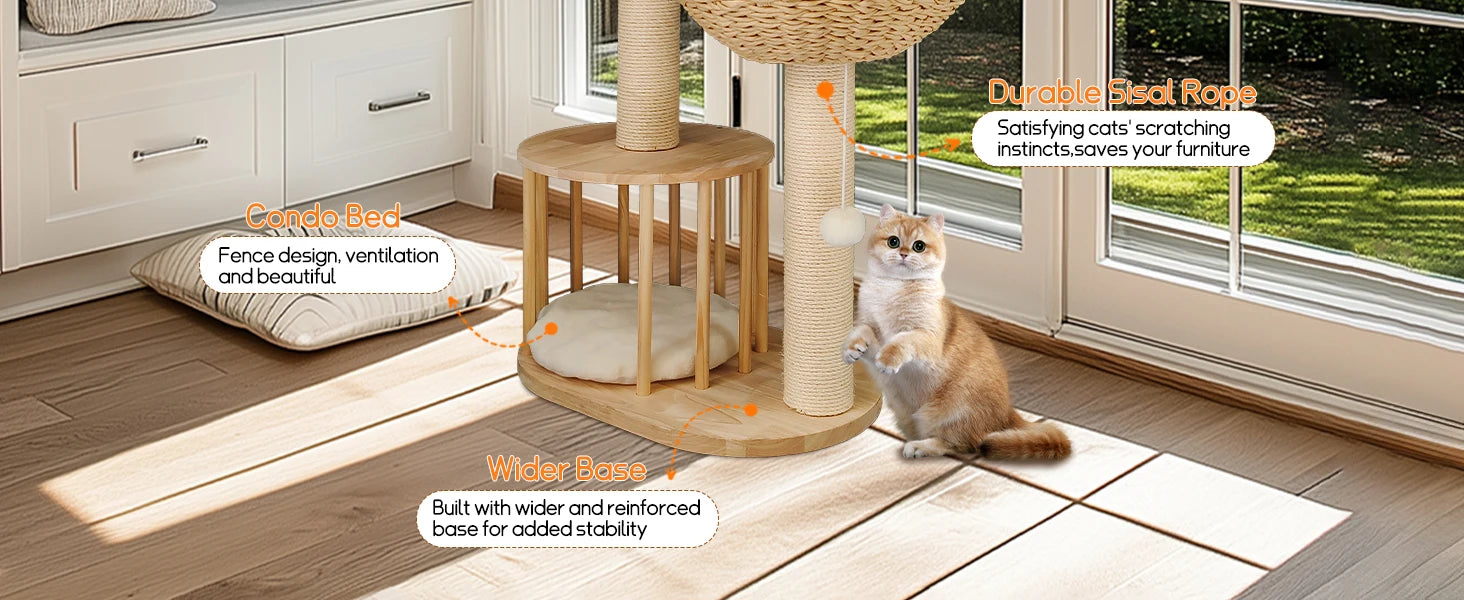 3-Tier Cat Tree Padded Plush Napping Perches Kitten Condo Sisal Rope Scratching Posts and Hanging Toy Tower for Indoor Kitties - Your Healthy Version