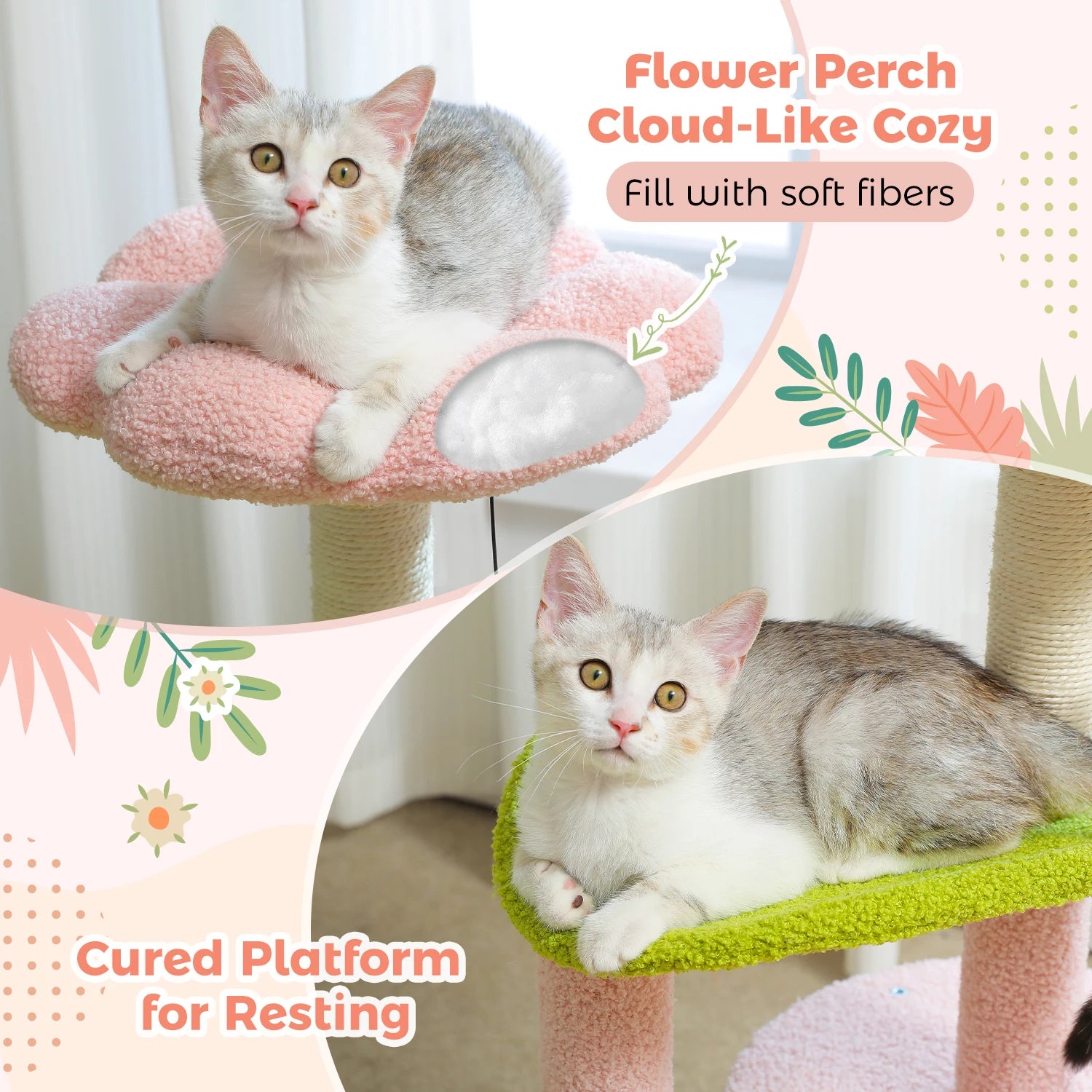 Flower Cat Tree with Natural Sisal Scratching Post, Cozy Cat Condo, Top Perch, Small Cat Tower for Small Indoor Cats, Pet Toys - Your Healthy Version