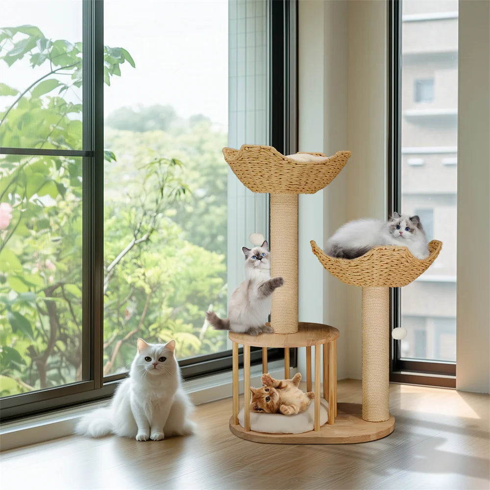 3-Tier Cat Tree Padded Plush Napping Perches Kitten Condo Sisal Rope Scratching Posts and Hanging Toy Tower for Indoor Kitties - Your Healthy Version