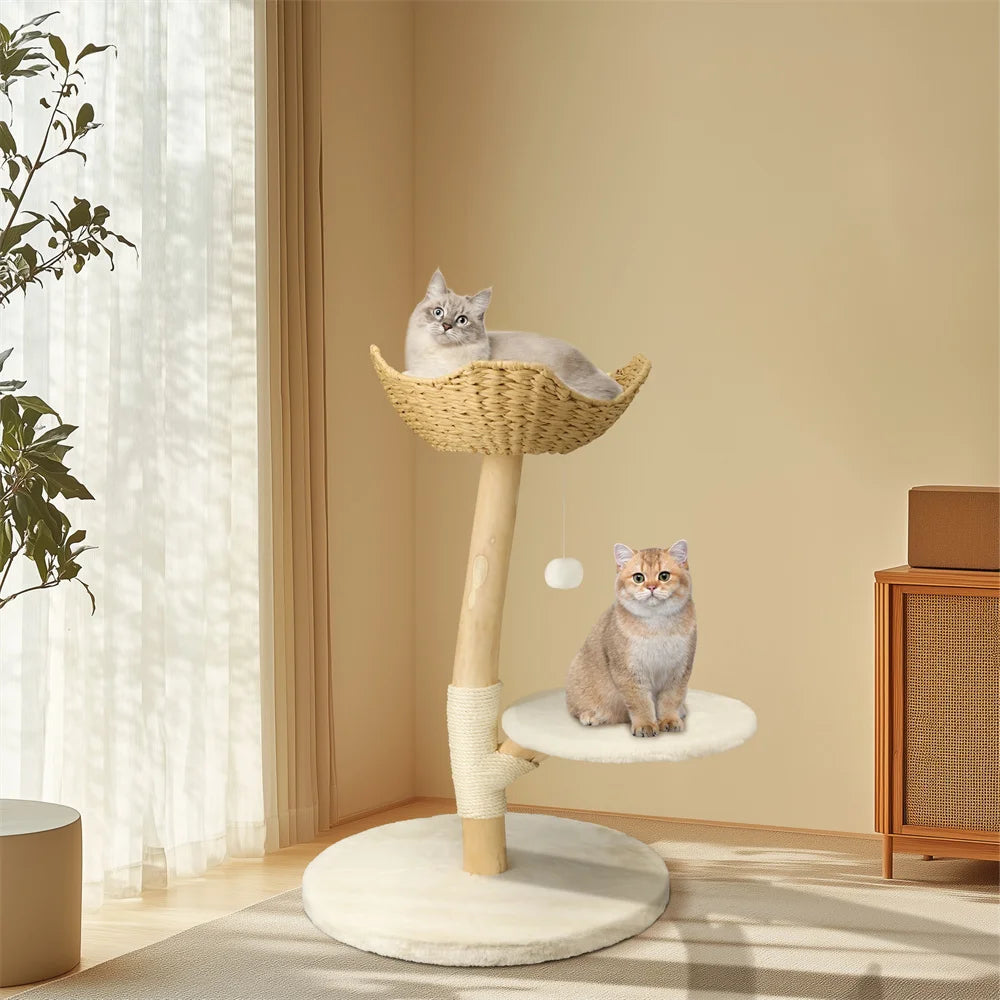 Heavy Duty Wooden Cat Tree Tower Scratching Post Branches Plush Cushion Perches Condo and Dangling Ball for Cats Play and Sleep - Your Healthy Version