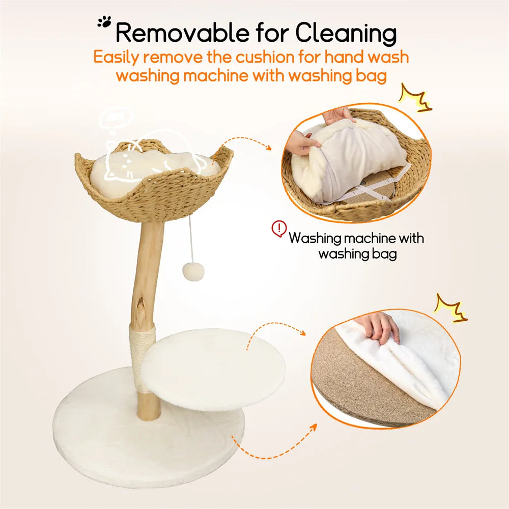 Heavy Duty Wooden Cat Tree Tower Scratching Post Branches Plush Cushion Perches Condo and Dangling Ball for Cats Play and Sleep - Your Healthy Version