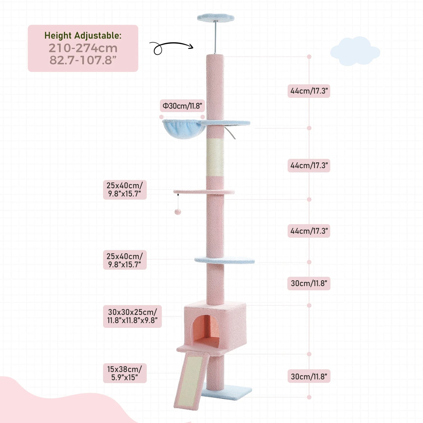 Adjustable 210-274CM Floor to Ceiling Cat Tree Tower 5 Tiers Climbing Tree for Indoor Cats with Condo Scratching Post Ladders - Your Healthy Version
