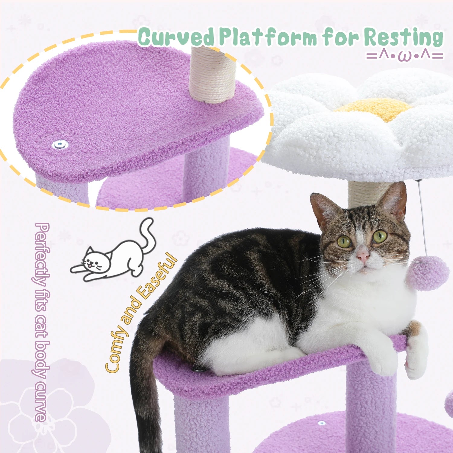 Flower Cat Tree with Natural Sisal Scratching Post, Cozy Cat Condo, Top Perch, Small Cat Tower for Small Indoor Cats, Pet Toys - Your Healthy Version