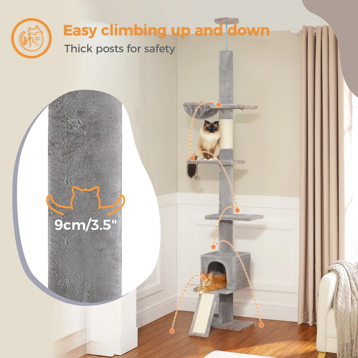 Adjustable 210-274CM Floor to Ceiling Cat Tree Tower 5 Tiers Climbing Tree for Indoor Cats with Condo Scratching Post Ladders - Your Healthy Version