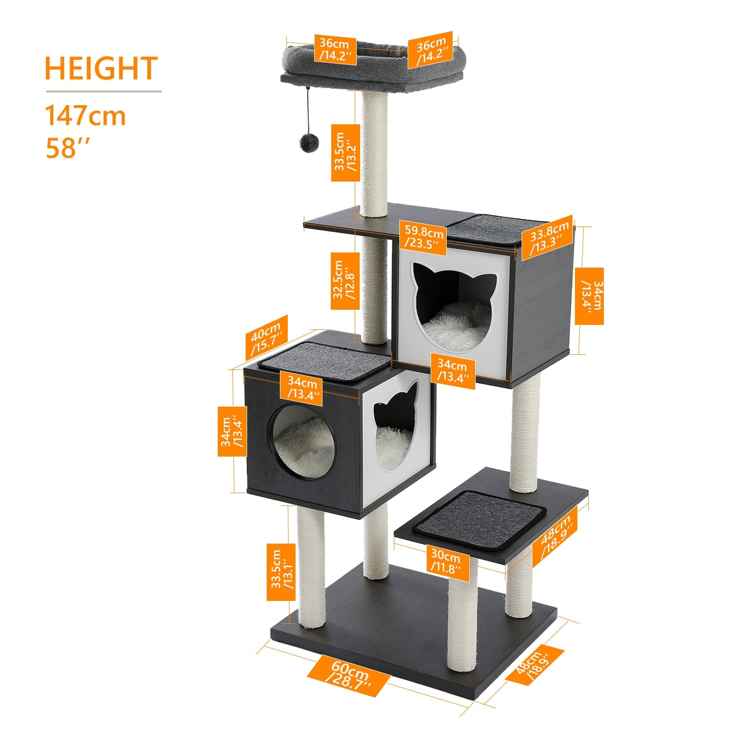 Luxury Cat Tree Condo Furniture Kitten Activity Tower Pet Kitty Play House with Scratching Posts Perches Hammoc - Your Healthy Version