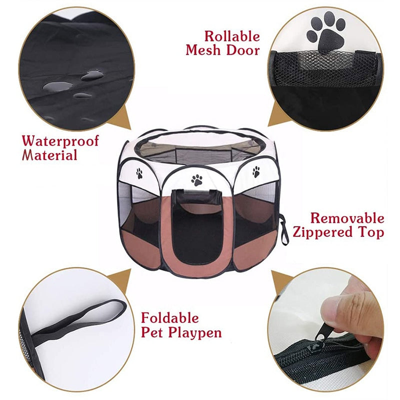 Pet Cage Portable Pet Tent Folding Dog House Cage Cat Tent Playpen Puppy Kennel Easy Operation Octagonal Fence Large Dogs House - Your Healthy Version