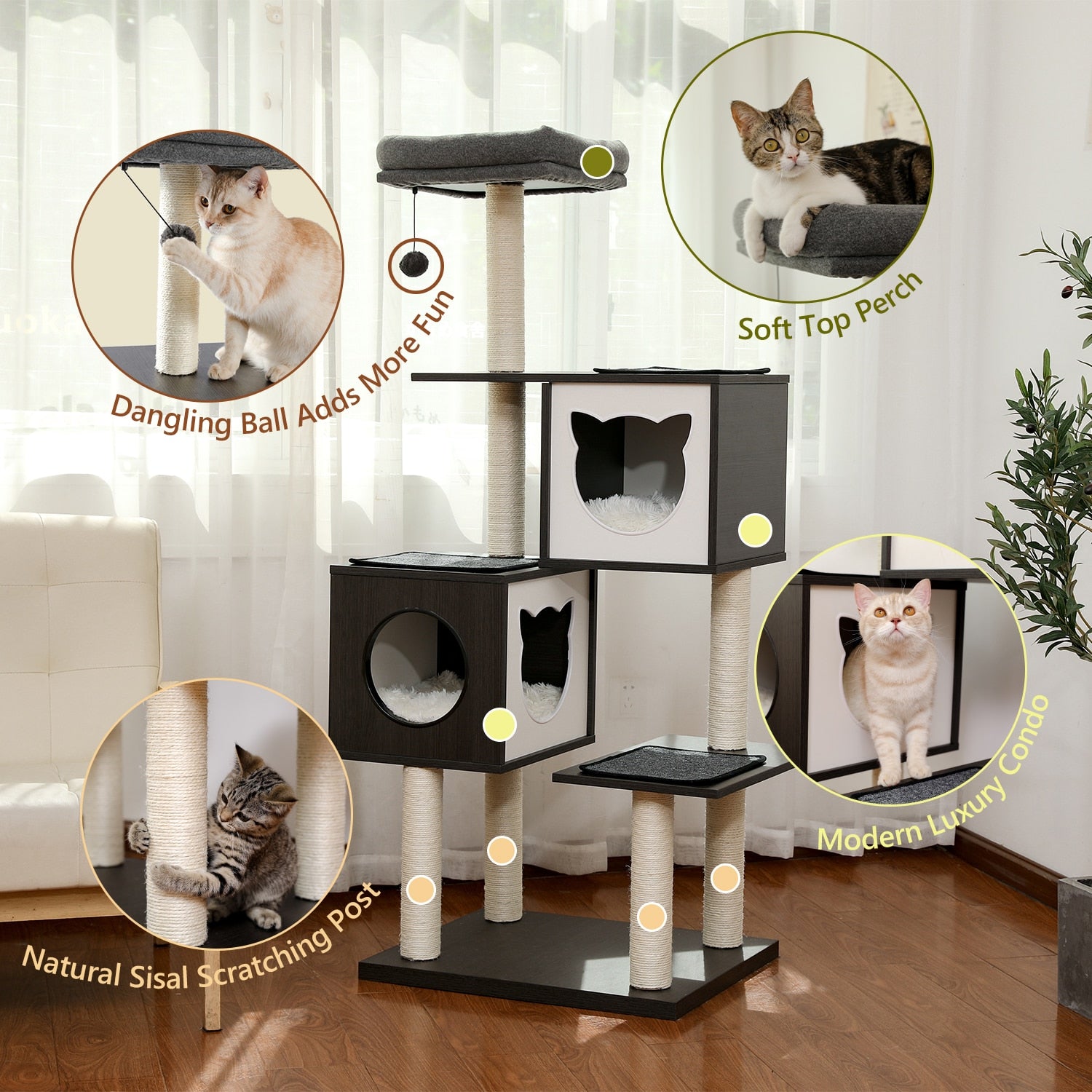 Luxury Cat Tree Condo Furniture Kitten Activity Tower Pet Kitty Play House with Scratching Posts Perches Hammoc - Your Healthy Version