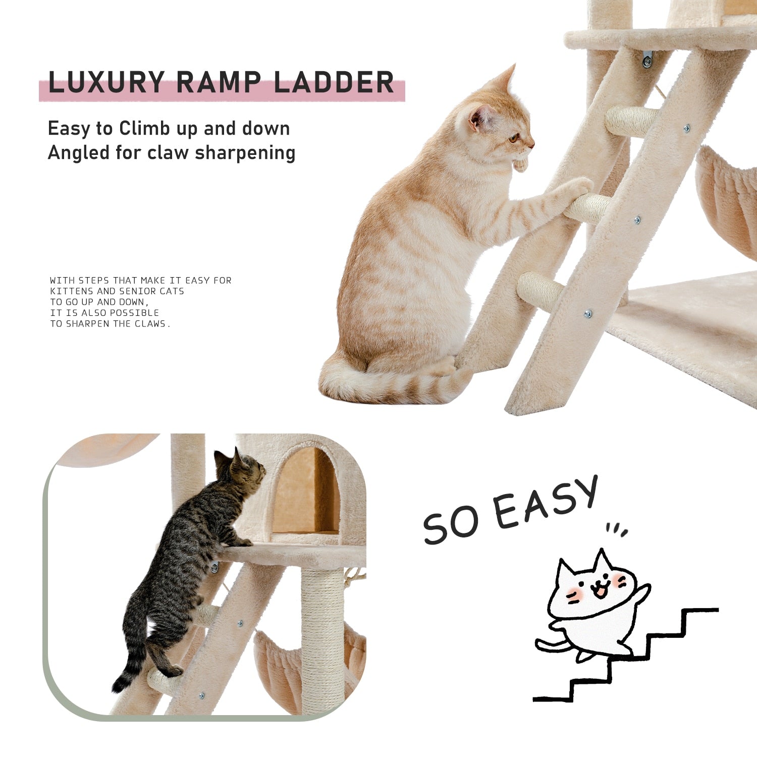 Cat Tree Tower Scratching Sisal Post Multi-Level Pet Climbing Tree with Hammock Bed Cat Ladder Extra Large Perch with Toy Ball - Your Healthy Version
