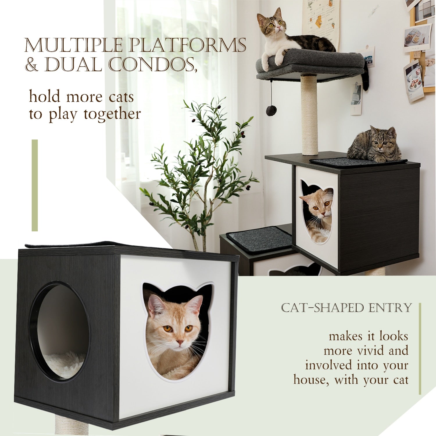 Luxury Cat Tree Condo Furniture Kitten Activity Tower Pet Kitty Play House with Scratching Posts Perches Hammoc - Your Healthy Version