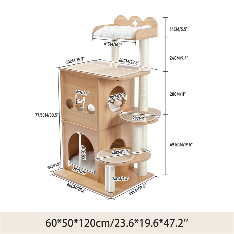 Multilevel Cat Tree Scratching Sisal Posts Wooden Cat Tower Climbing Frame with Cozy Condos Luxury Nest - Your Healthy Version