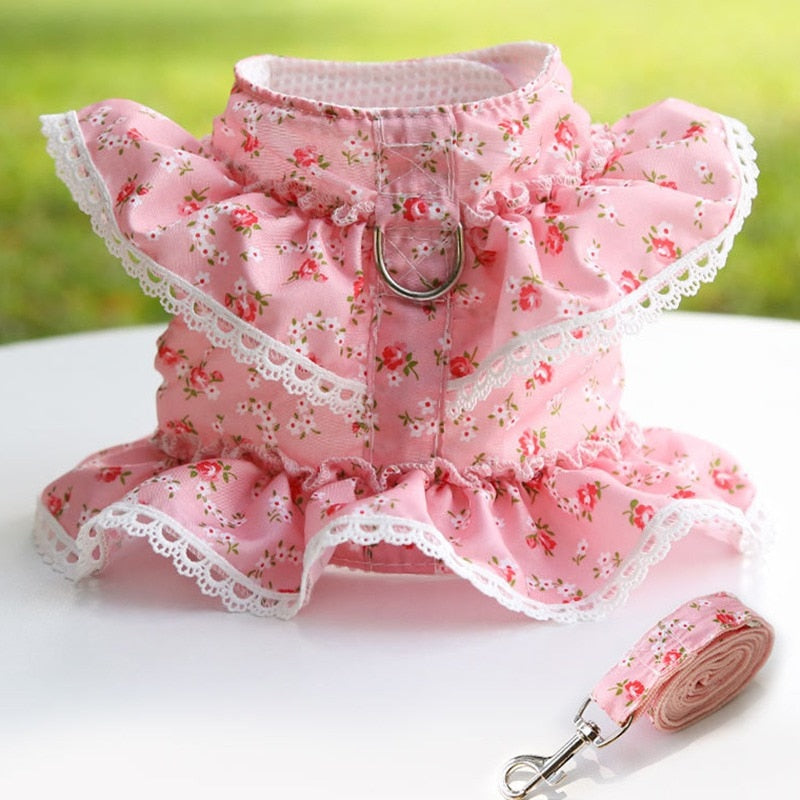 Dog Cat Harness Leash Set Adjustable Lace Floral Printed Pet Harness Vest Cute Dog Dress Pubby Mesh Harness Cat Walking Lead - Your Healthy Version