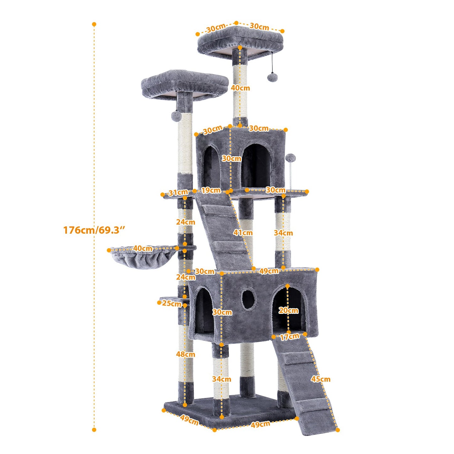 Luxury Cat Tree  Large Climbing Frame Multi-Layer Scratching Post Resistant Sisal Cat Tree with Hanging Ball Kitten Playground - Your Healthy Version