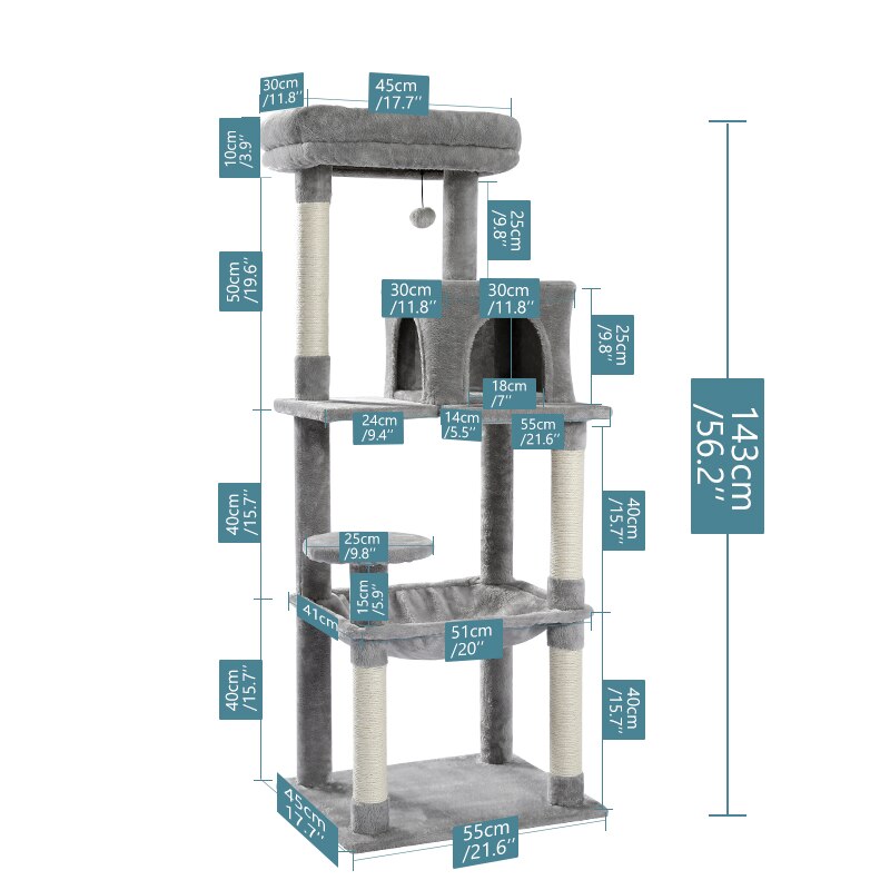 Cat Tree Tower Scratching Sisal Post Multi-Level Pet Climbing Tree with Hammock Bed Cat Ladder Extra Large Perch with Toy Ball - Your Healthy Version