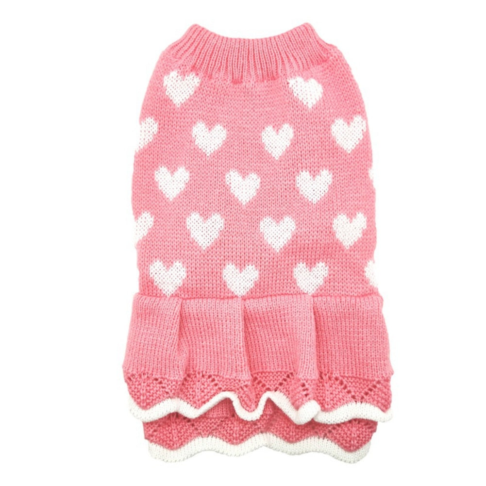 Pet Dog Sweater Dress Love Pattern Dog Clothes Small Dogs Cat Warm Coat Jacket Skirt For Dachshund Chihuahua Small Large Dogs - Your Healthy Version