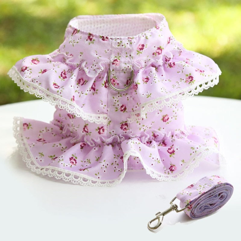 Dog Cat Harness Leash Set Adjustable Lace Floral Printed Pet Harness Vest Cute Dog Dress Pubby Mesh Harness Cat Walking Lead - Your Healthy Version