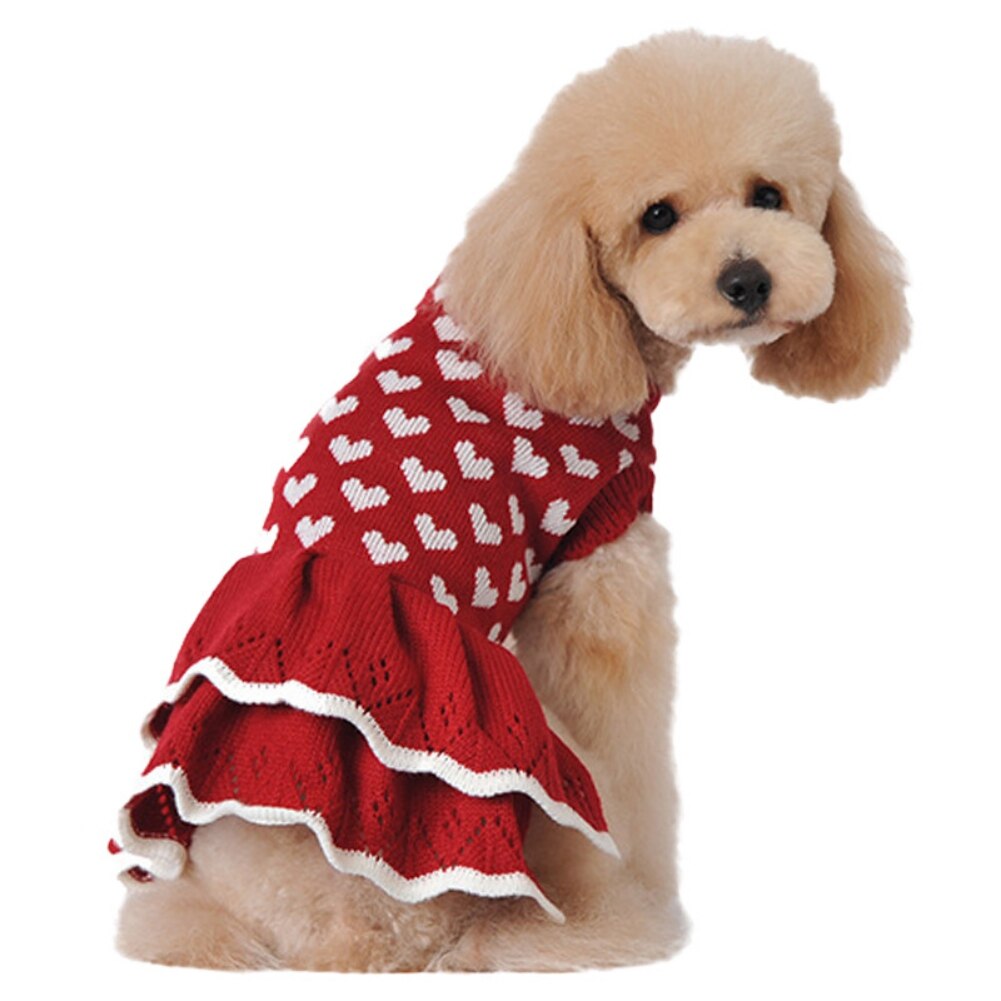 Pet Dog Sweater Dress Love Pattern Dog Clothes Small Dogs Cat Warm Coat Jacket Skirt For Dachshund Chihuahua Small Large Dogs - Your Healthy Version